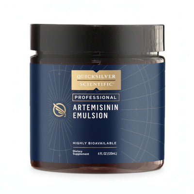 Artemisinin Emulsion from Quicksilver Scientific in jar for Liposomal Immune Support and digestive enhancement.