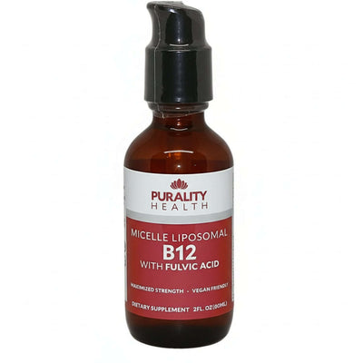 Liposomal Methylcobalamin B12 by Purality Health, vegan-friendly supplement for energy and focus, 2 fl oz bottle.