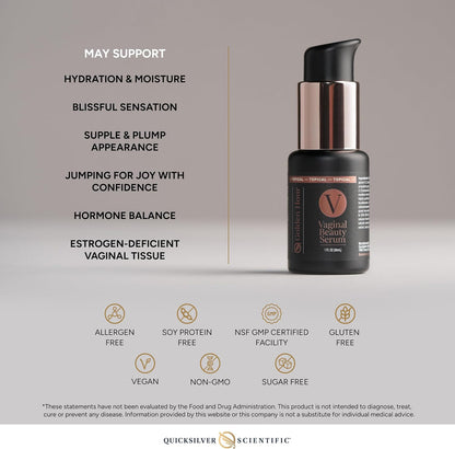Vaginal Beauty Serum by Quicksilver Scientific promoting hydration for menopause with nourishing ingredients.