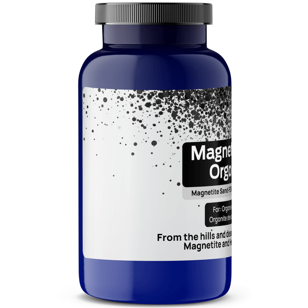 Brown jar of Magnetite Sand for Energy Devices by Exsula Minerals showcasing its mineral content.