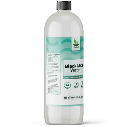 Exsula Black Mica Water bottle featuring Biotite Ionic Sulfate Mineral Extract, for purifying and hydrating.