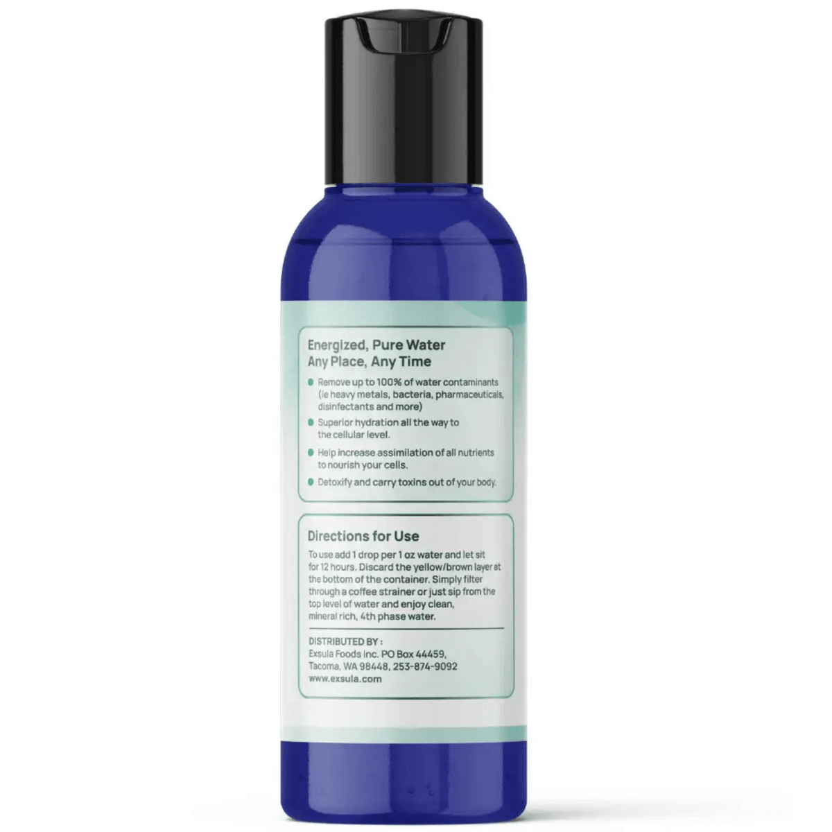 Black Mica Water - Biotite Ionic Sulfate Mineral Extract in a blue bottle with energizing benefits listed.