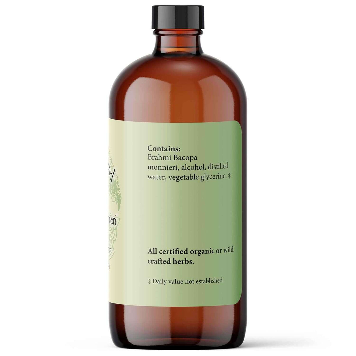 Brahmi Bacopa Monnieri herbal extract bottle, an adaptogen for aging brain support and mental performance optimization.