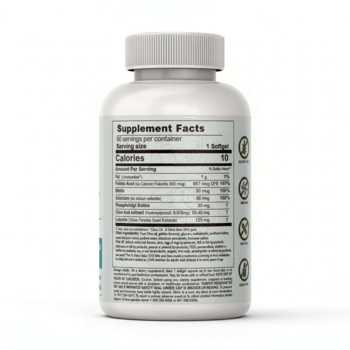 Supplement facts for BrainGain Liposomal Flavonoid Brain Support, detailing ingredients and servings.