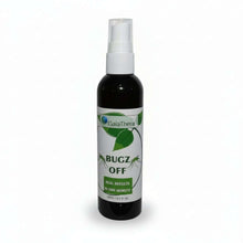 Bugz Off natural outdoor bug spray bottle with label showing results in one minute.