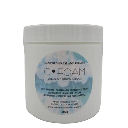 C-FOAM Colloidal Mineral Cream container with natural ingredients for skin repair and dental care.