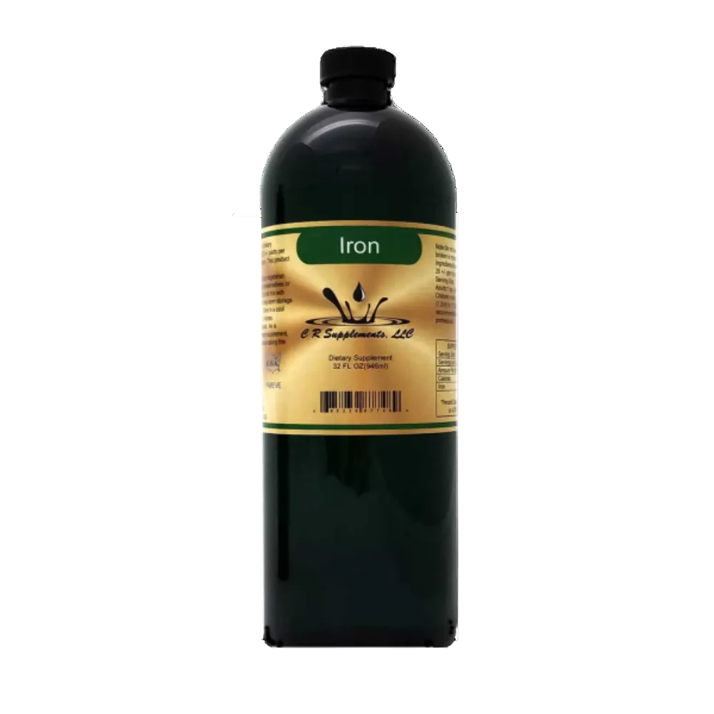 Iron - Ionic Liquid Mineral supplement bottle by CR Supplements, promoting oxygen transport and energy.