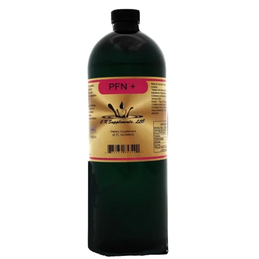 PFN+ Liquid Mineral and Enzymes dietary supplement bottle from CR Supplements, 32 fl oz.