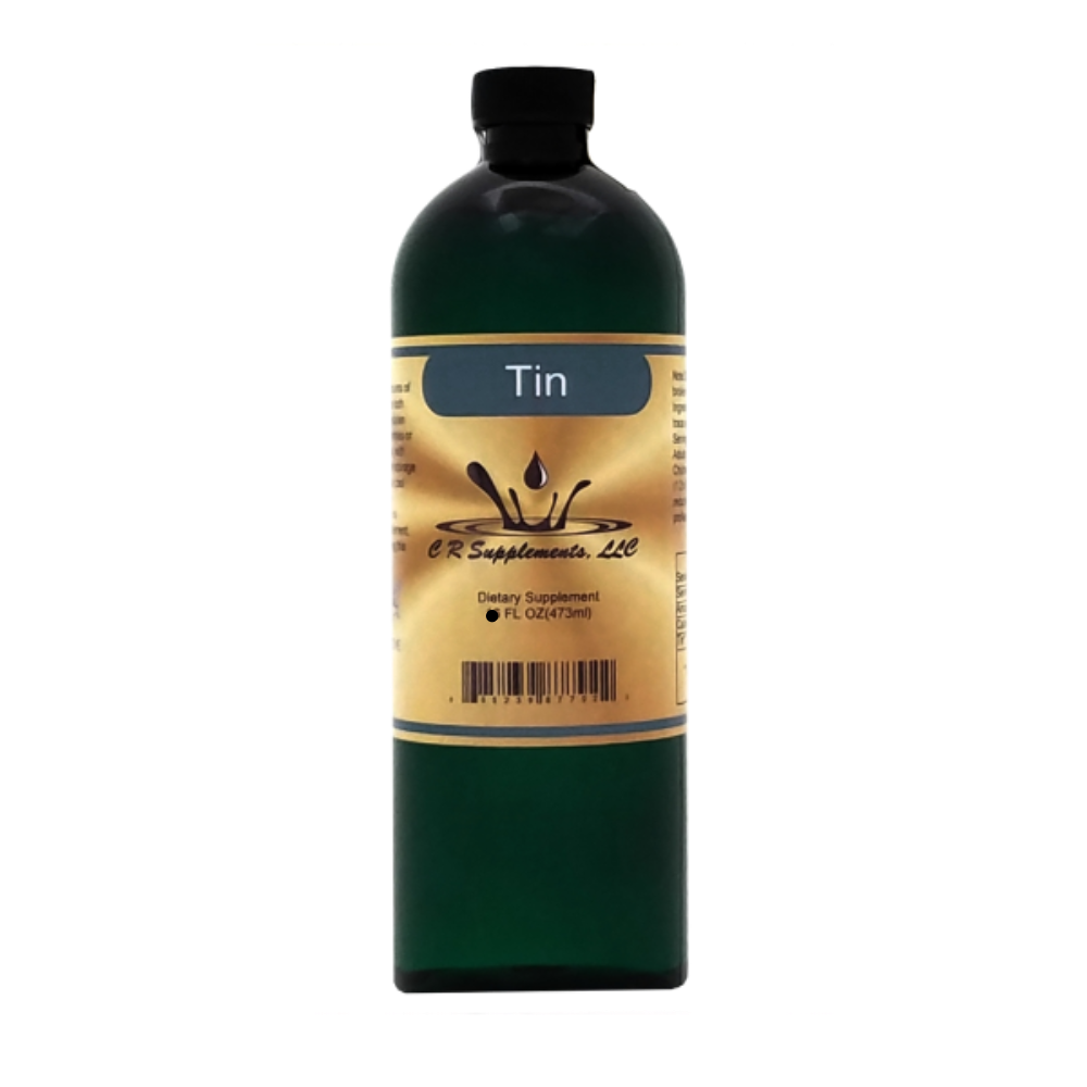 Tin Ionic Liquid Mineral Supplement bottle for hair growth and glandular support by CR Supplements.