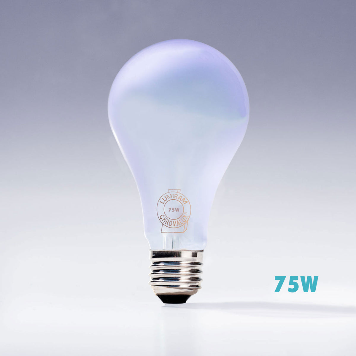 Chromalux Full Spectrum Frosted Bulbs shining with a soft glow, showcasing its 75W power and unique design.