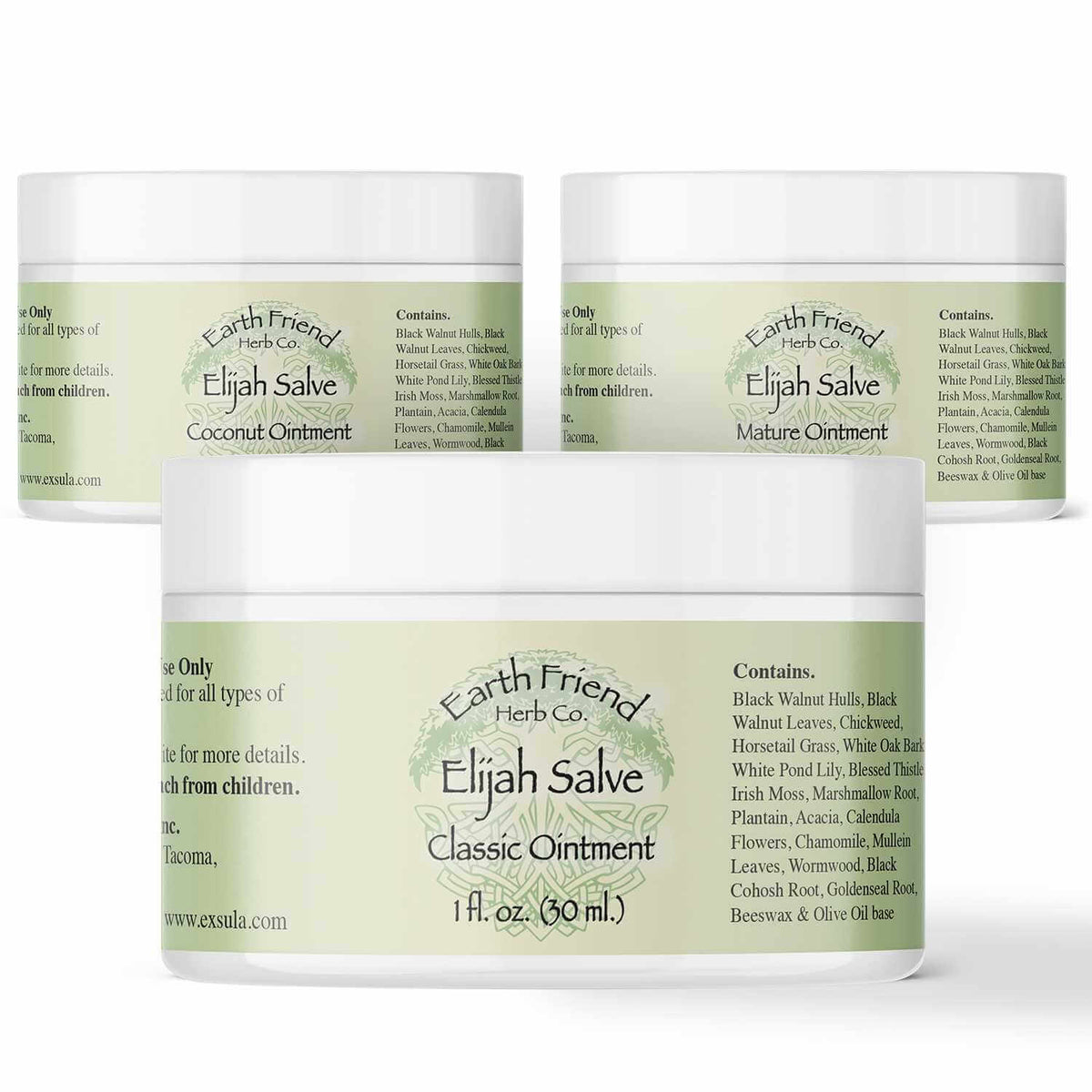 Elijah Salve jars showcasing bioavailable topical skin nourishment from Earth Friend Herb Co.
