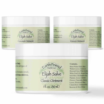 Elijah Salve jars showcasing bioavailable topical skin nourishment from Earth Friend Herb Co.