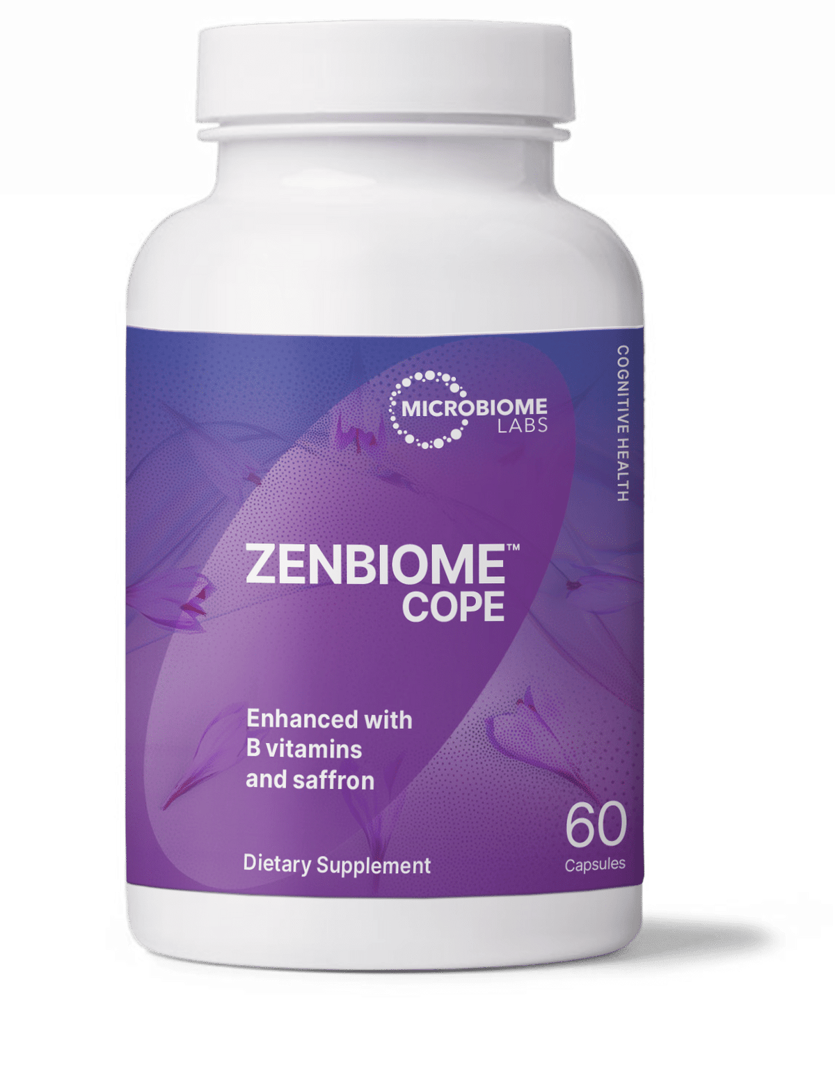 ZenBiome Cope bottle, a psychobiotic for stress management and emotional balance by Microbiome Labs.