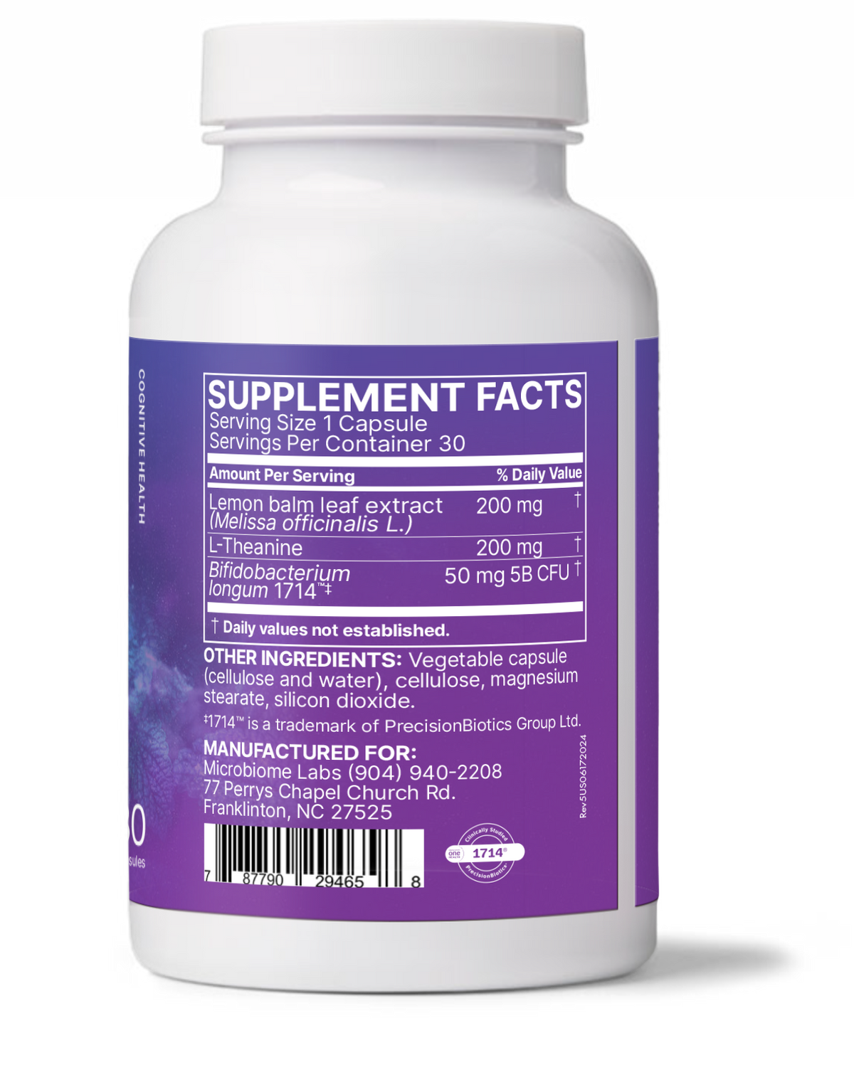 ZenBiome Sleep supplement facts label showcasing psychobiotic for sleep ingredients and dosage.