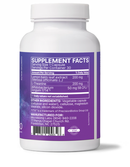 ZenBiome Sleep supplement facts label showcasing psychobiotic for sleep ingredients and dosage.