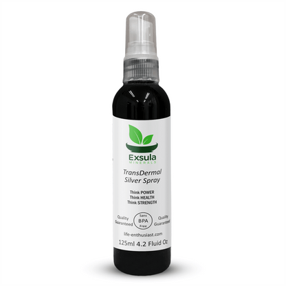 TransDermal Silver Spray by Exsula Minerals for Professional Grade Immune Defense, 125ml bottle.