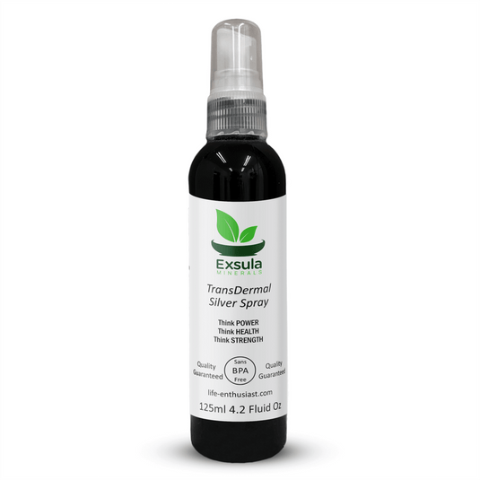 TransDermal Silver Spray by Exsula Minerals for Professional Grade Immune Defense, 125ml bottle.