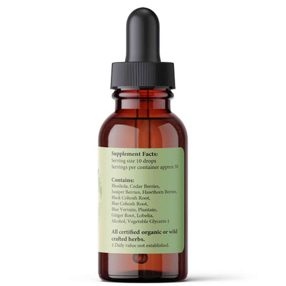 Cortisol-Ease liquid herbs for adrenal relaxation bottle showing supplement facts and ingredients list.