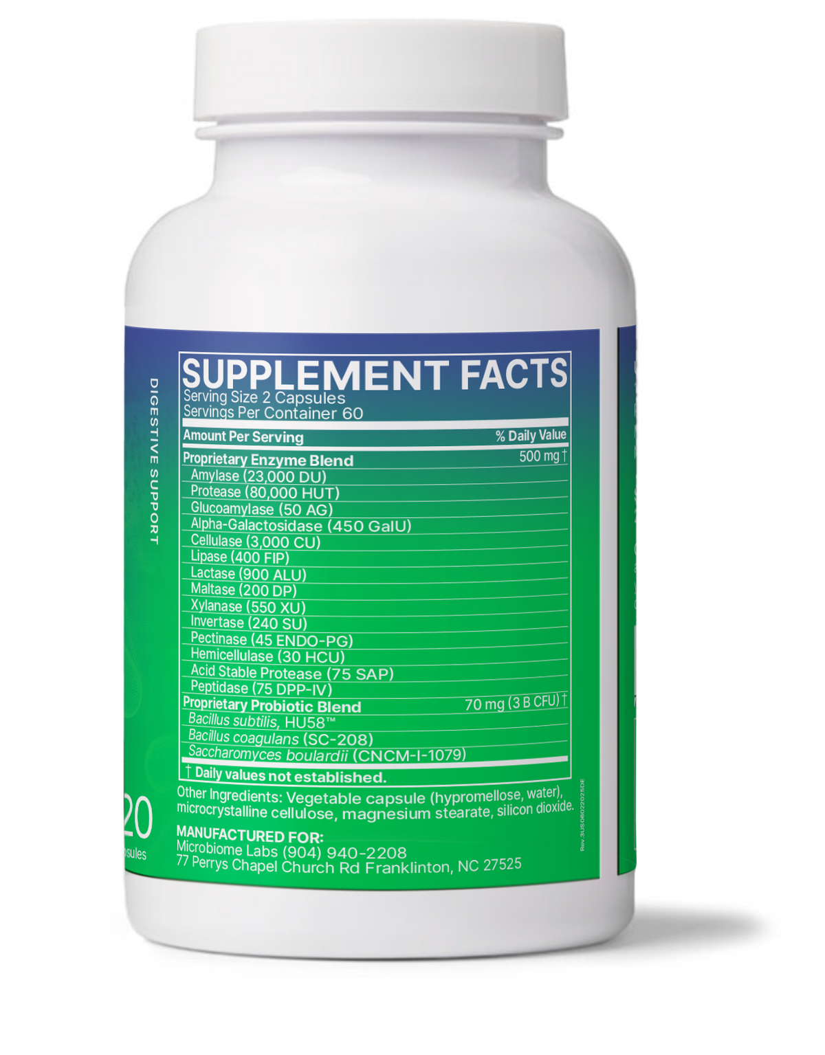 DigestMate - Digestive Enzyme and Probiotic supplement bottle with supplement facts label