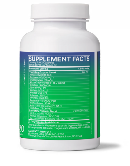 DigestMate - Digestive Enzyme and Probiotic supplement bottle with supplement facts label