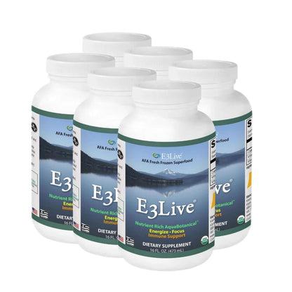 E3Live Fresh Frozen - Pack of 6, nutrient-rich dietary supplement bottles for energy, focus, and immune support.