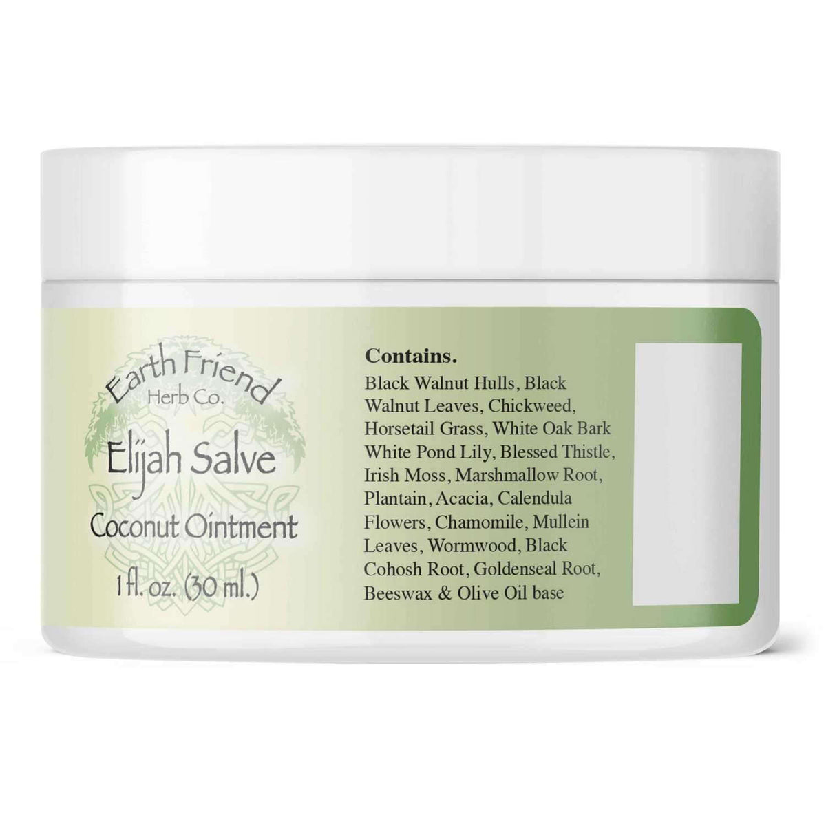 Elijah Salve - Bioavailable Topical Skin Nourishment in a white jar with green label for skin treatment