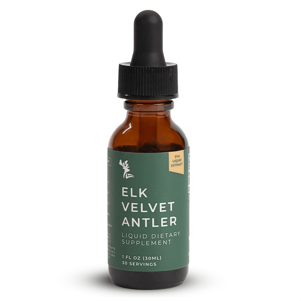 Elk Velvet Antler Liquid dietary supplement bottle with dropper for High Potency Joint Support, 1 fl oz, 30 servings.