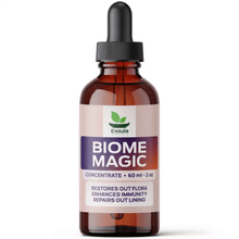 Biome Magic - Liquid Soil Extracts for Native Gut Flora bottle packaging with benefits listed.