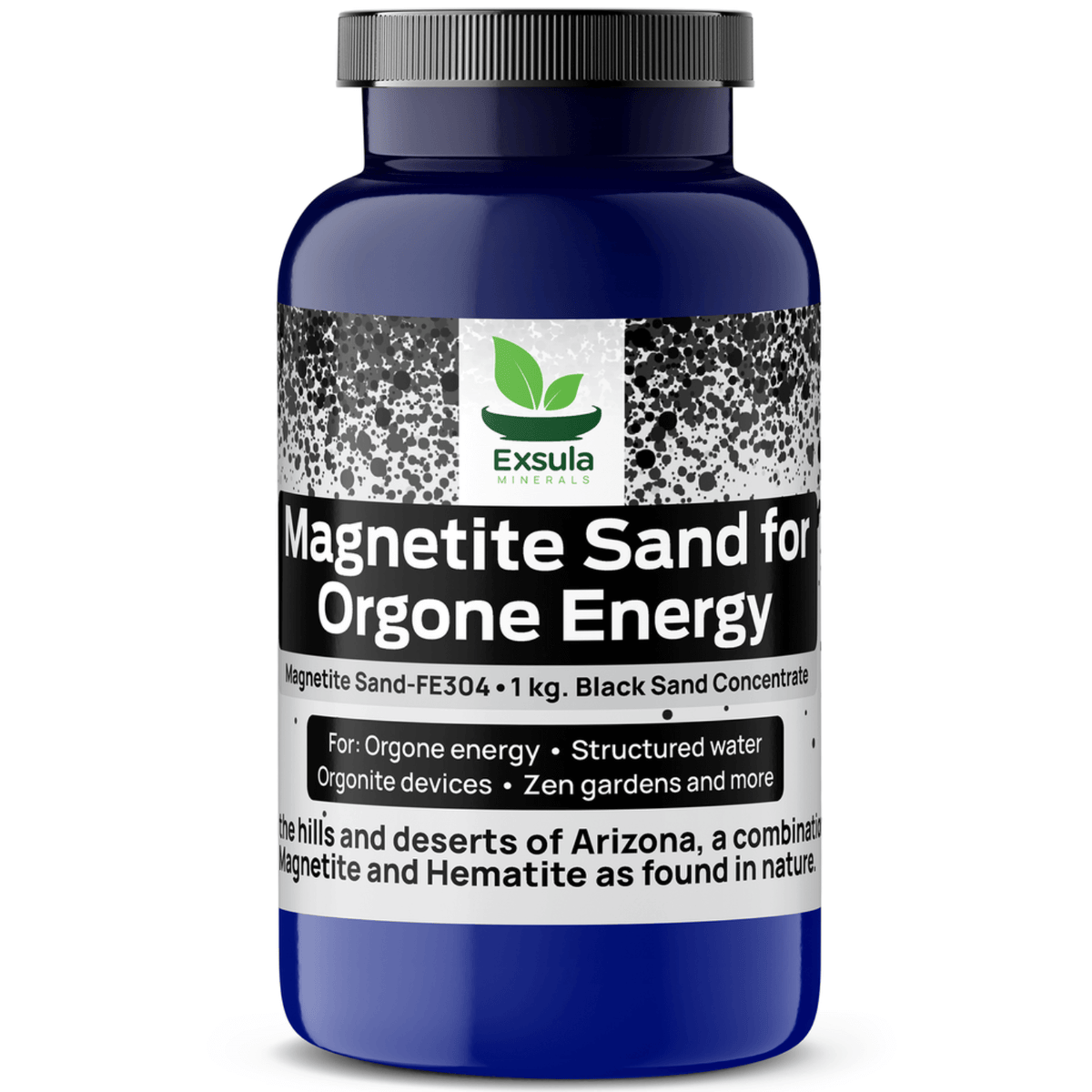 Container of Magnetite Sand for Energy Devices by Exsula Minerals, designed for Orgone energy and cellular realignment.
