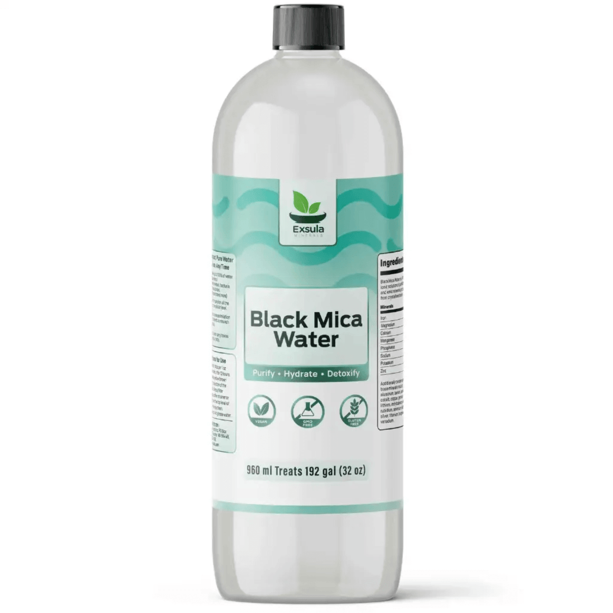 Black Mica Water bottle by Exsula, Biotite Ionic Sulfate Mineral Extract for purification and hydration.