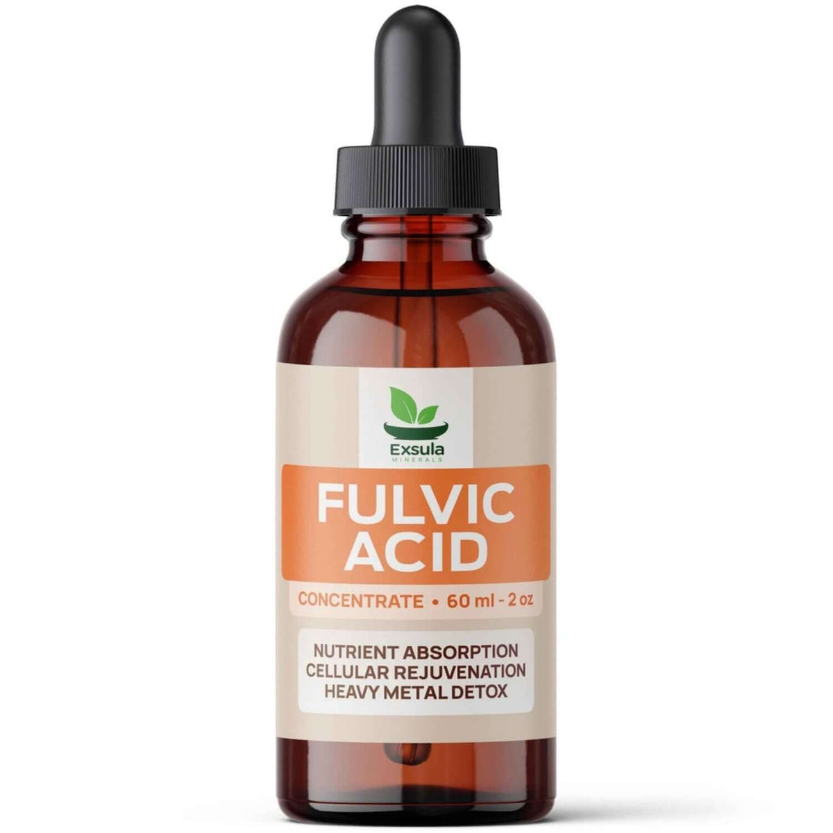 Exsula Minerals Fulvic Acid Organic Trace Mineral Concentrate 60ml bottle for nutrient absorption and detox.