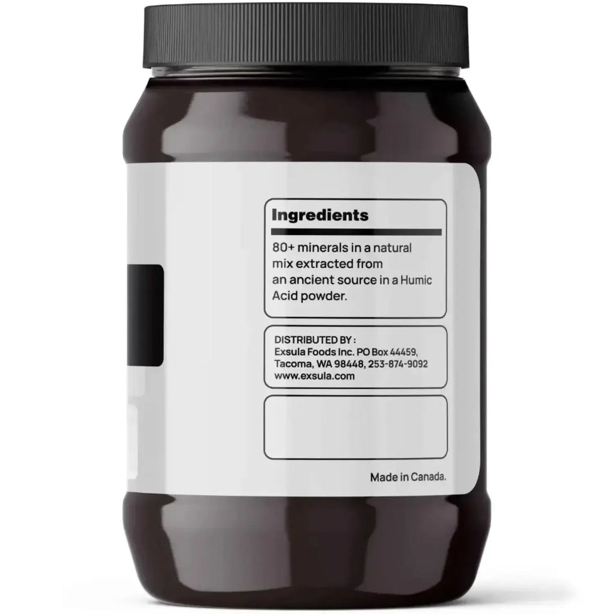 Ancient Carbon - Bioavailable Ancient Carbonaceous Matrix jar with ingredients details including 80+ minerals in Humic Acid powder.
