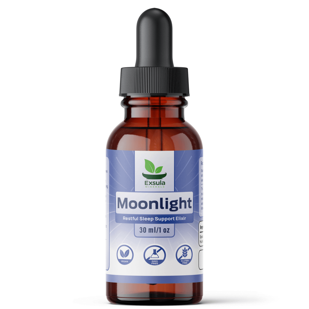 Exsula Minerals Moonlight Humic Fulvic Zeolite Detox bottle, 30 ml, advanced formula for immunity and detox support.