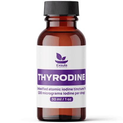 Exsula Minerals Thyrodine nascent iodine tincture for thyroid and energy support, 30 ml bottle.