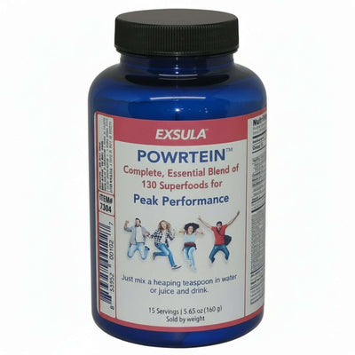 Exsula Powtrein phytonutrient supplements bottle for peak performance with 130 superfoods