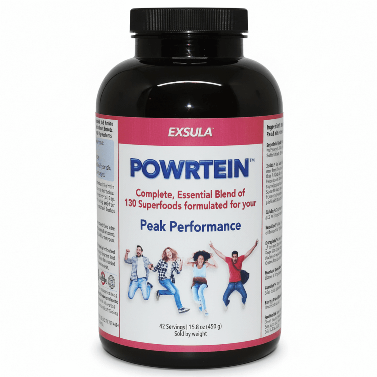 Powrtein - Organic Plant Protein Powder in a black bottle, promoting peak performance and energy.