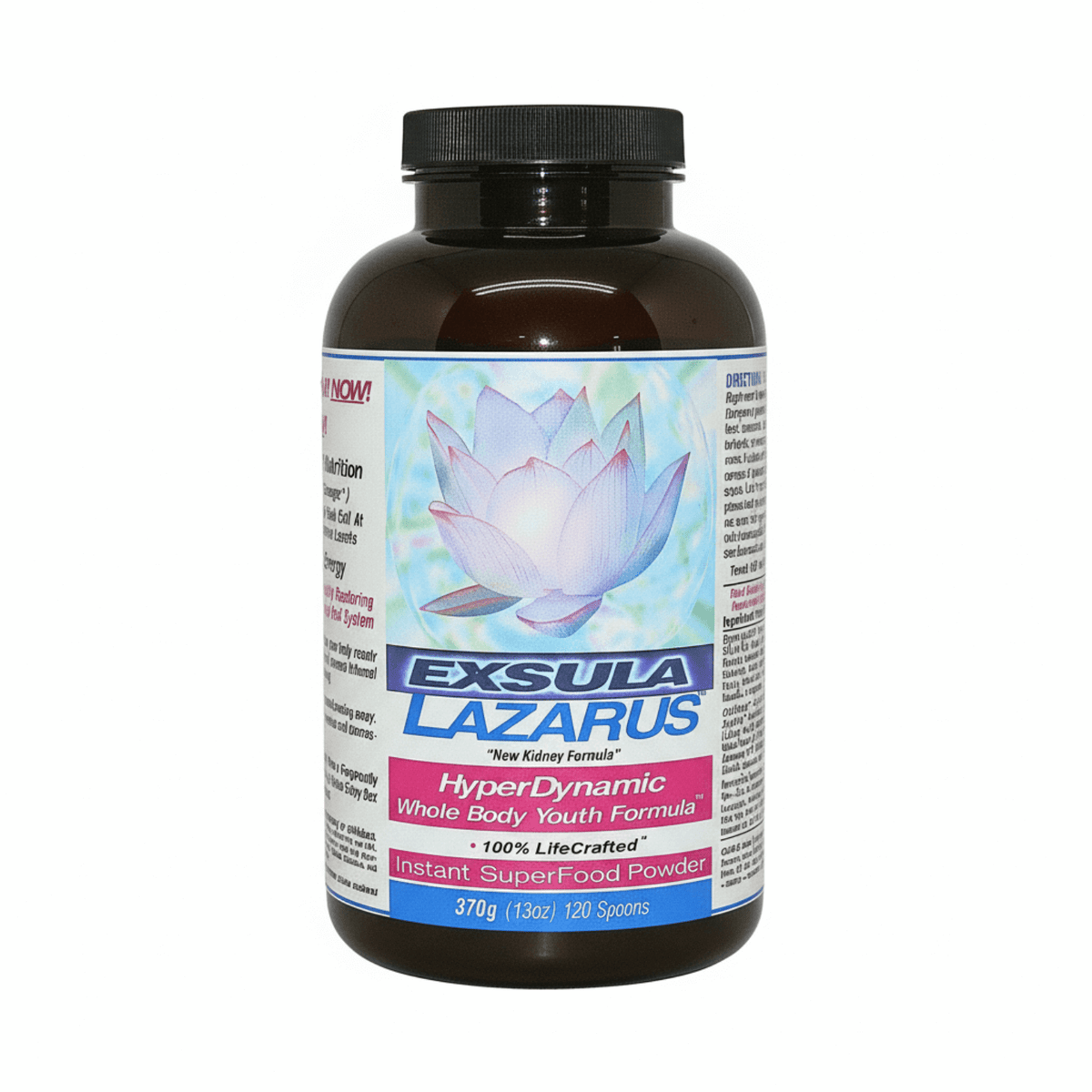 Exsula Lazarus Cellular Rejuvenation Superfood bottle showcasing the whole body youth formula.