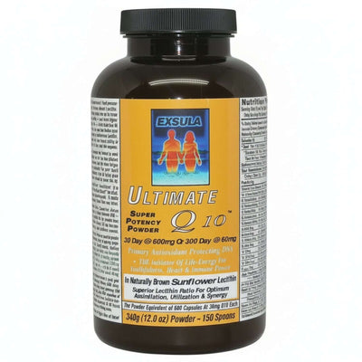 Exsula Ultimate Q10 Statin User Companion Supplement in a brown supplement container.