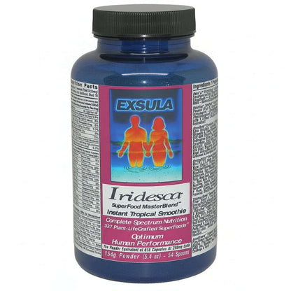 Iridesca - Professional Grade Complete Superfood in a blue container for optimum human performance.