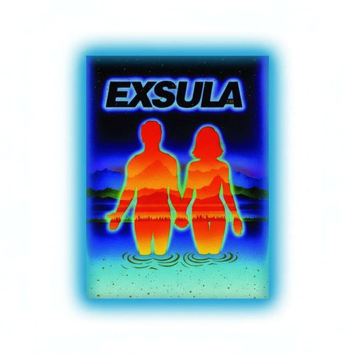 Exsula Superfoods Samples vibrant packaging featuring a silhouette couple standing in water against a colorful sunset.