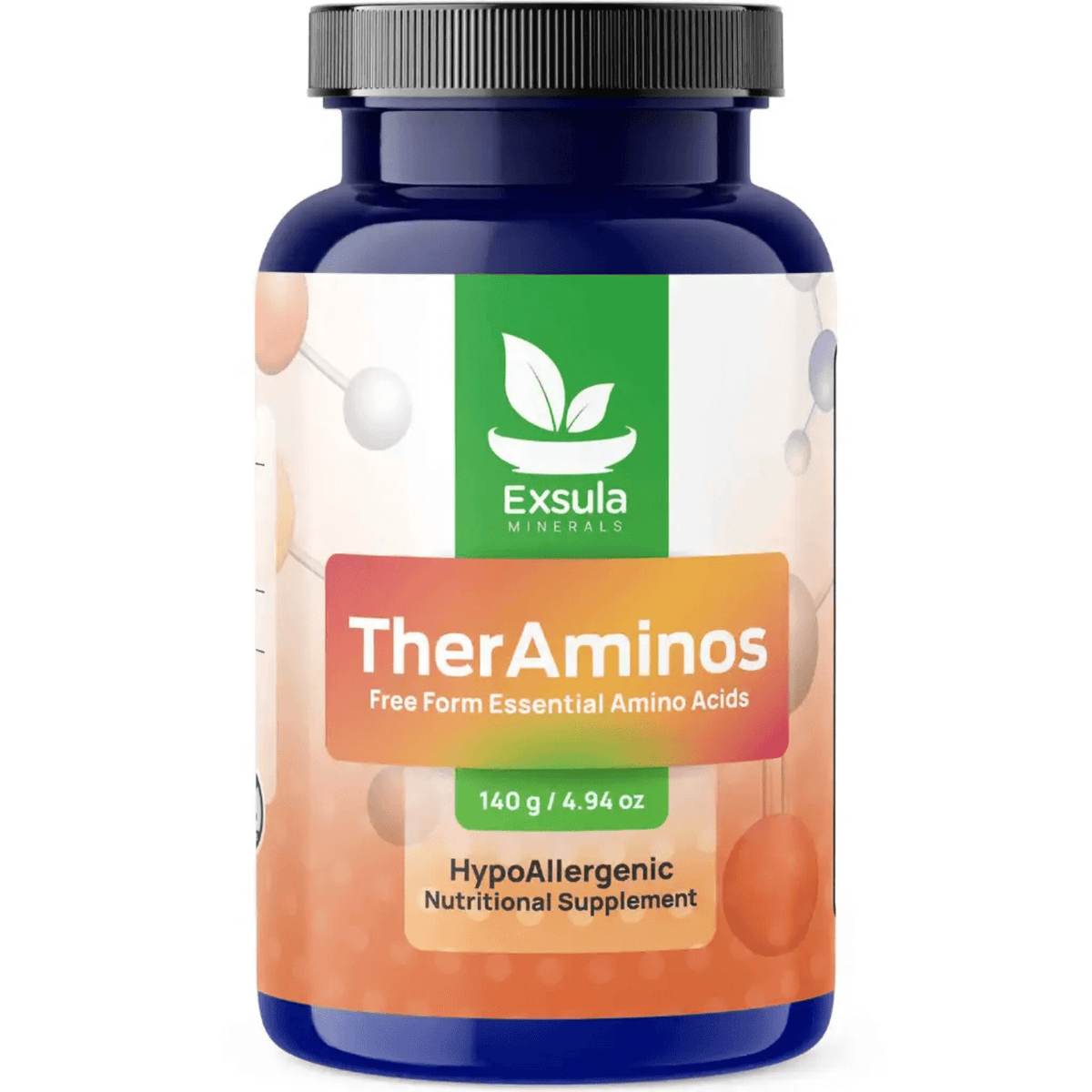 Exsula Minerals TherAminos Free Form Amino Acid Complex nutritional supplement bottle with essential amino acids.