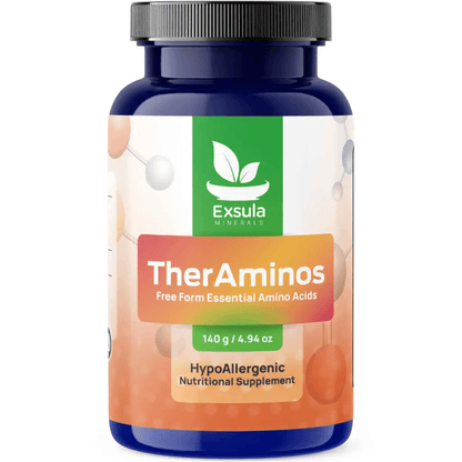 Exsula Minerals TherAminos Free Form Amino Acid Complex nutritional supplement bottle with essential amino acids.