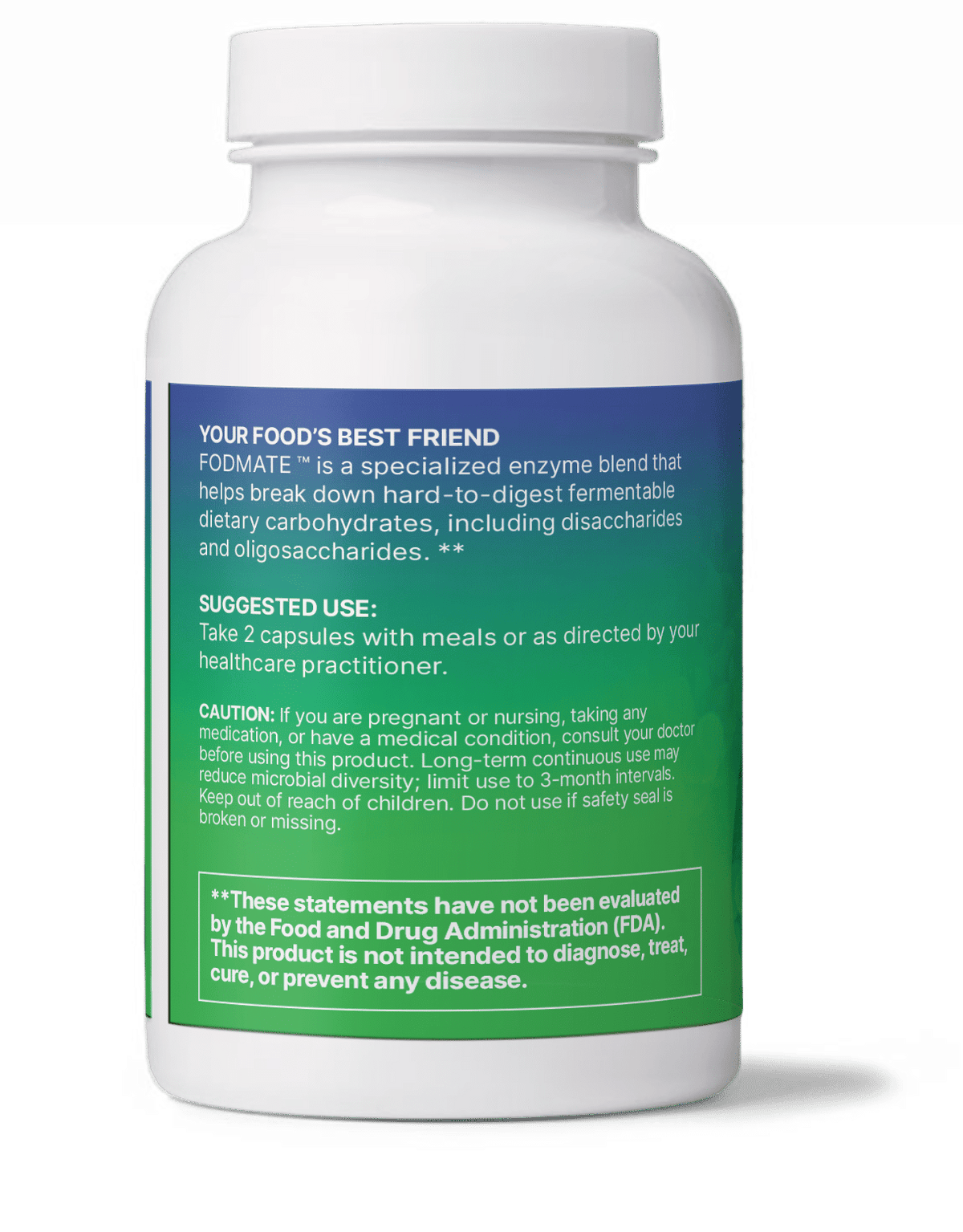 FodMate Carbohydrate Digestive Enzymes bottle designed to aid digestion of complex carbohydrates.