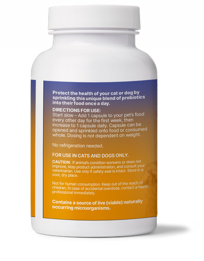 FidoSpore - Spore Based Probiotics for Dogs and Cats bottle with usage directions and precautions.