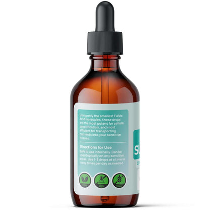 Fulvic SuperFine serum bottle for Fulvic Acid for Mucous Membranes with dropper, suitable for sensitive mucosal barriers.