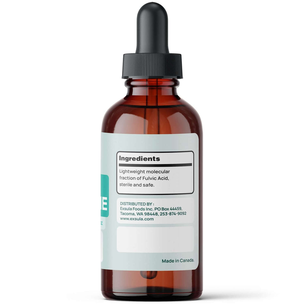 Fulvic SuperFine bottle showcasing ingredients, highlighting Fulvic Acid for Mucous Membranes care.