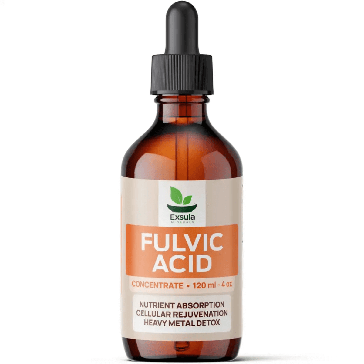 Exsula Minerals Fulvic Acid Organic Trace Mineral Concentrate 4 oz bottle for nutrient absorption and detox.