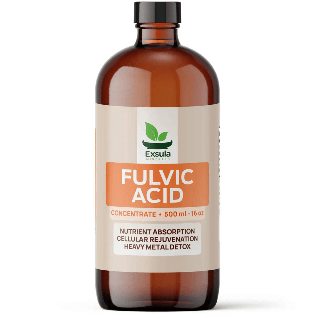 Exsula Minerals Fulvic Acid bottle, Organic Trace Mineral Concentrate for nutrient absorption and detox.