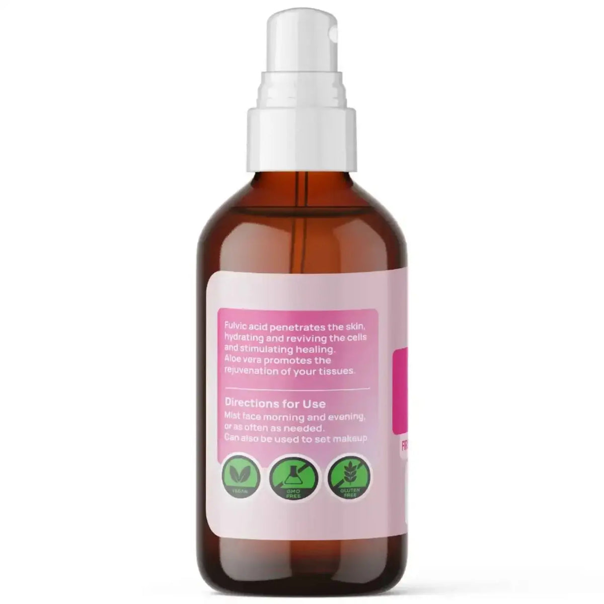 Fulvic Face Hydrating Mineral Serum in a spray bottle, designed for skin rejuvenation and hydration.