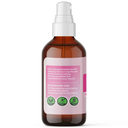 Fulvic Face Hydrating Mineral Serum in a spray bottle, designed for skin rejuvenation and hydration.